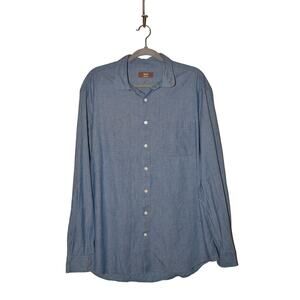 RYE 51 $228 Printed Long Sleeve Button Down Shirt Light Indigo Men's‎ XL
